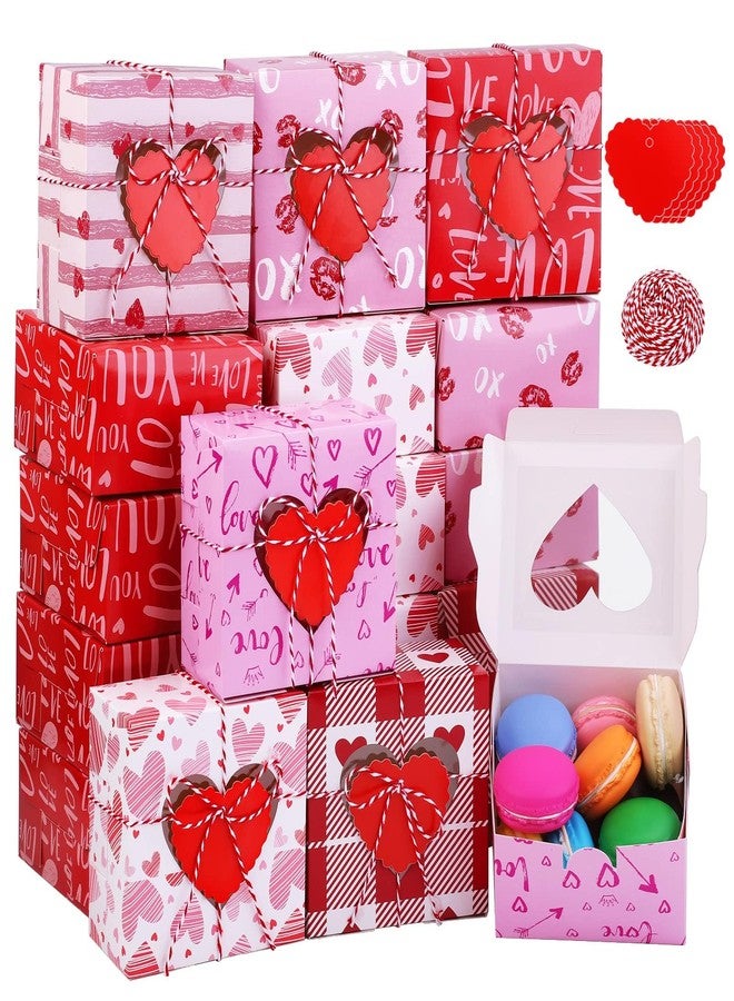 Fovths 36 Pack Valentines Day Cookie Boxes with Window Cupcake Bakery Boxes 4.5 x 4.5 x 2.5 Inch Hearts Goody Candy Container Box with Tags and Rope for Cupcakes, Doughnuts, Gifts Giving - Image 1